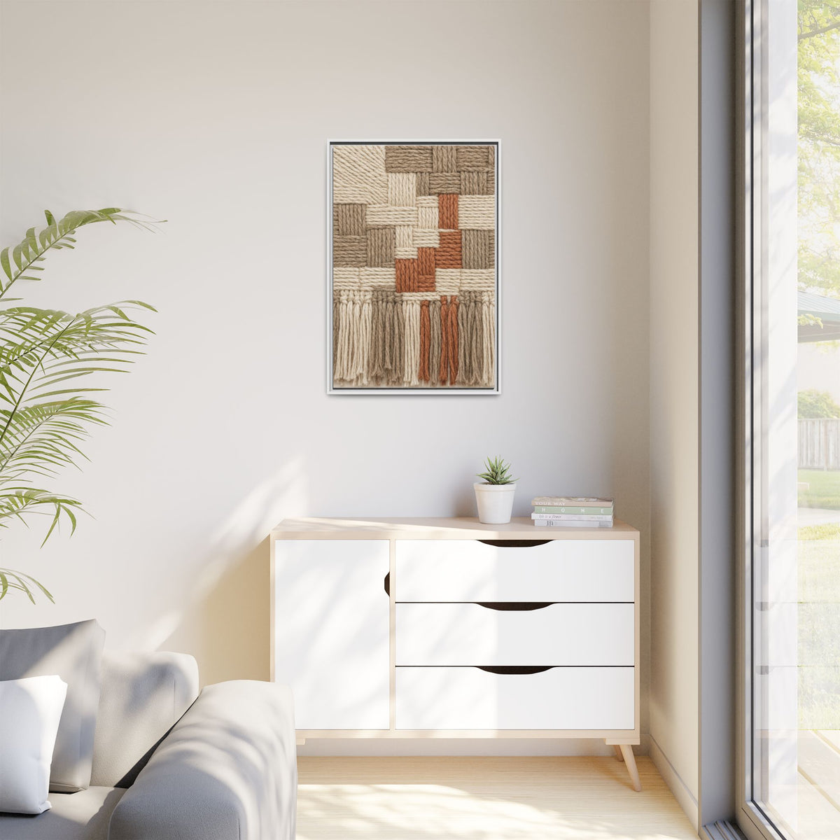 Woven Fiber Art Look Canvas | Boho Macrame Style Wall Art | Natural Textured Wall Decor