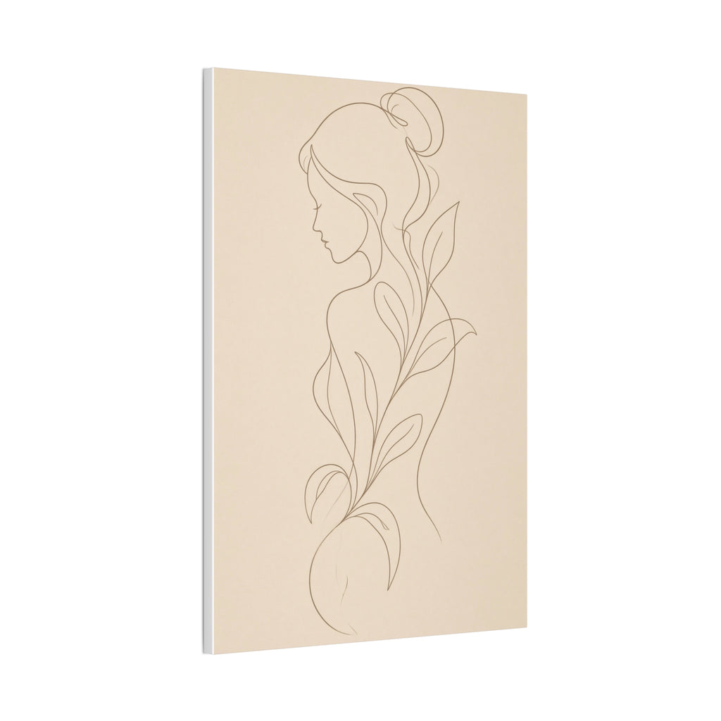 Minimal Line Art Woman Canvas — Neutral Botanical Silhouette Wall Art