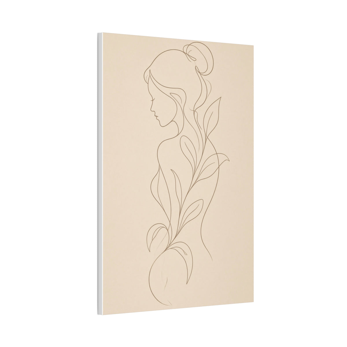 Minimal Line Art Woman Canvas — Neutral Botanical Silhouette Wall Art