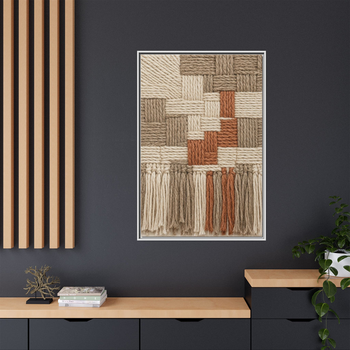 Woven Fiber Art Look Canvas | Boho Macrame Style Wall Art | Natural Textured Wall Decor