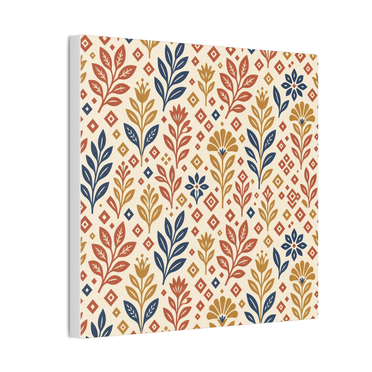 Folk Pattern Block Print Canvas | Heritage Boho Wall Art | Terracotta Mustard Eclectic Decor