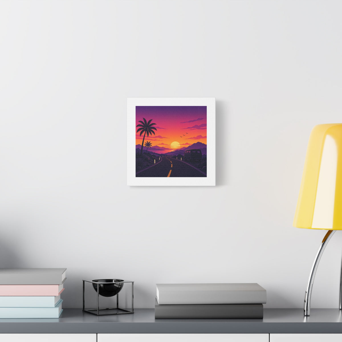 Sunset Road with Palm Trees Canvas