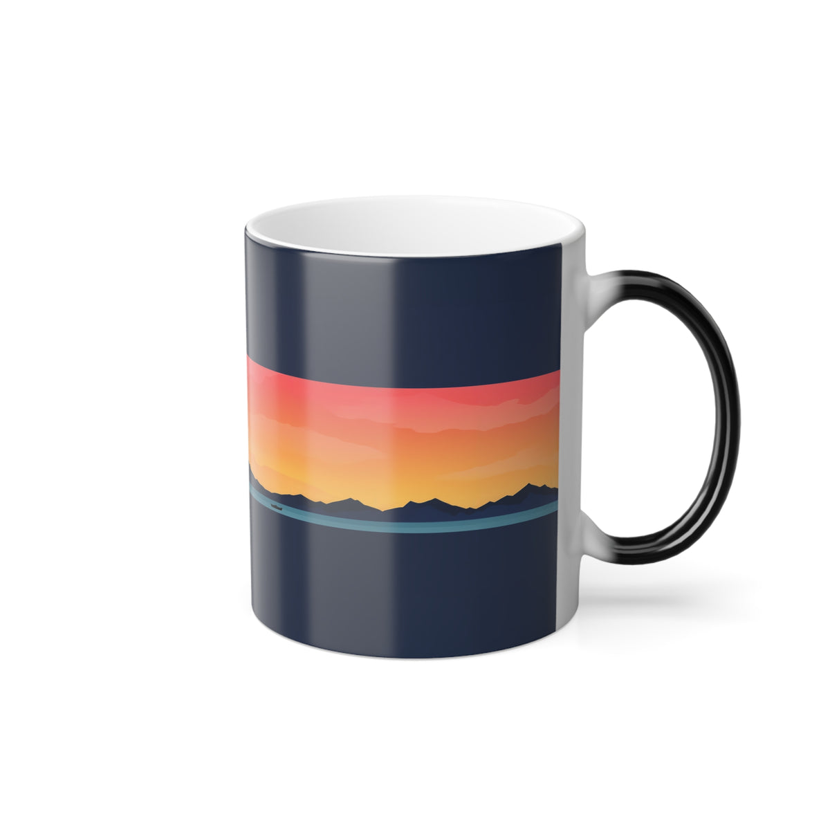 Color-Changing Sunset Mug — 11 oz Heat-Activated Mountain Landscape
