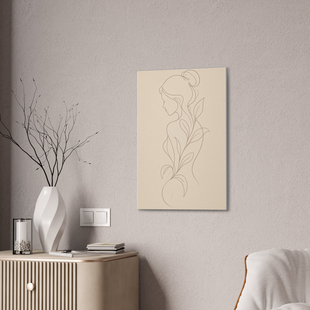 Minimal Line Art Woman Canvas — Neutral Botanical Silhouette Wall Art
