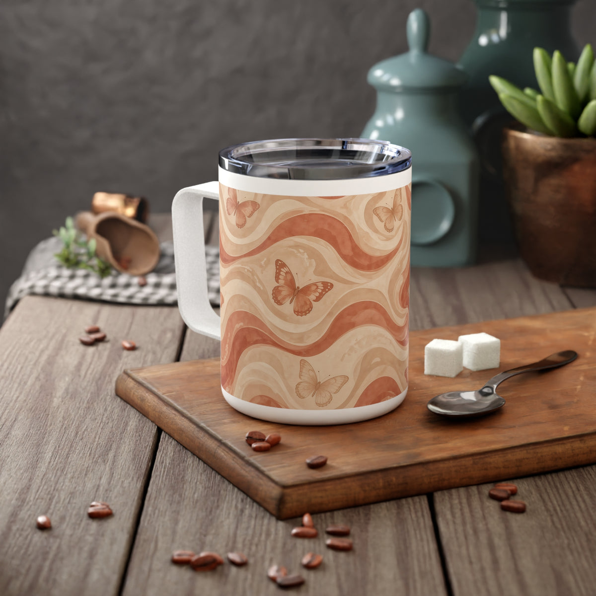 Butterfly Abstract Swirl Coffee Mug | Minimalist Aesthetic Mug | Warm Boho Gift