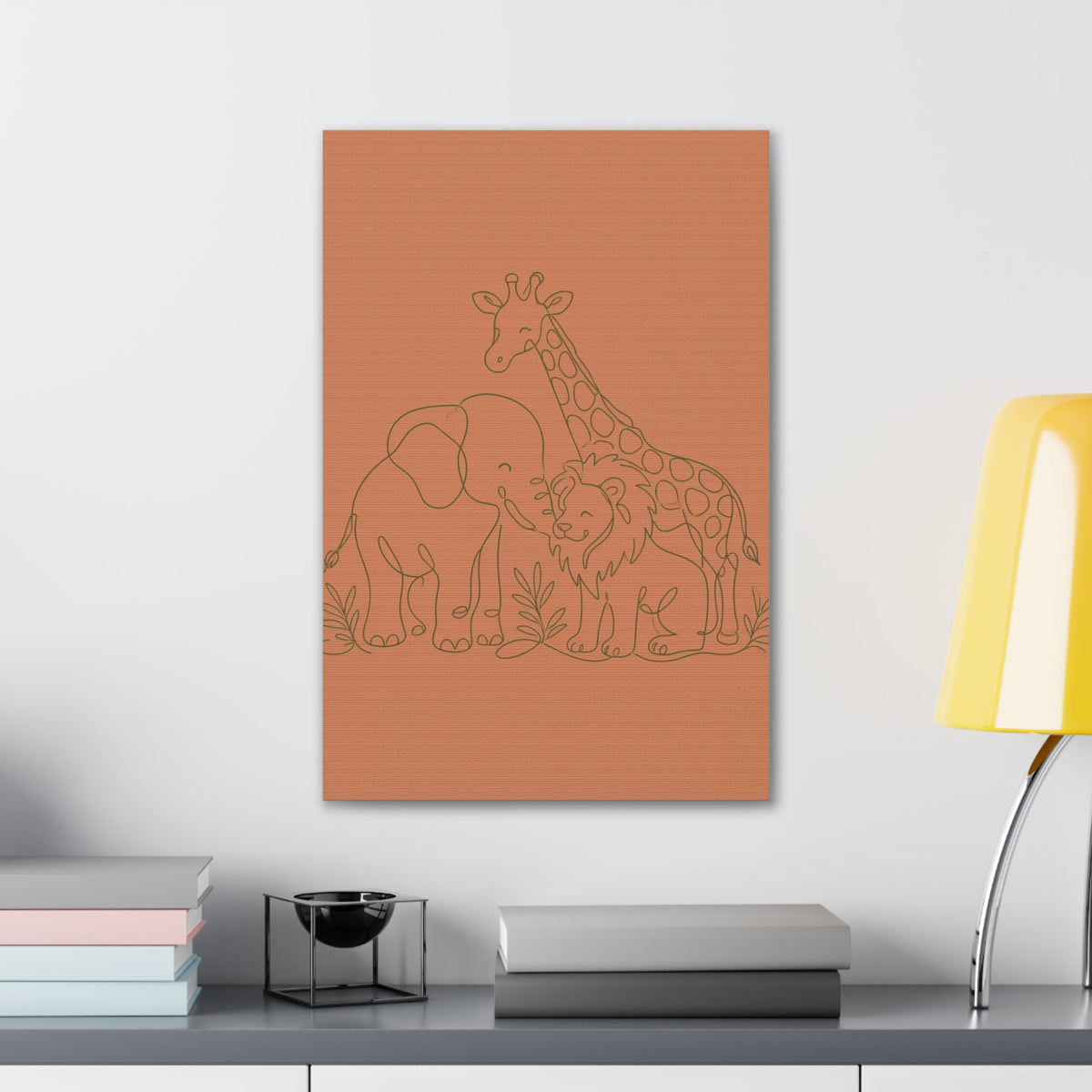 Safari Friends Line Art Canvas — Terracotta Nursery Wall Art