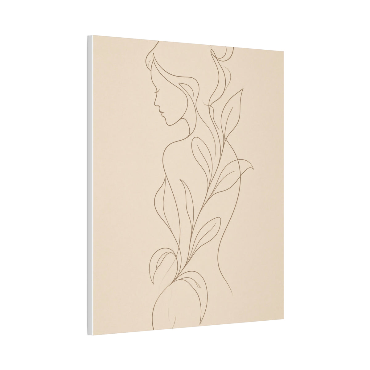 Minimal Line Art Woman Canvas — Neutral Botanical Silhouette Wall Art