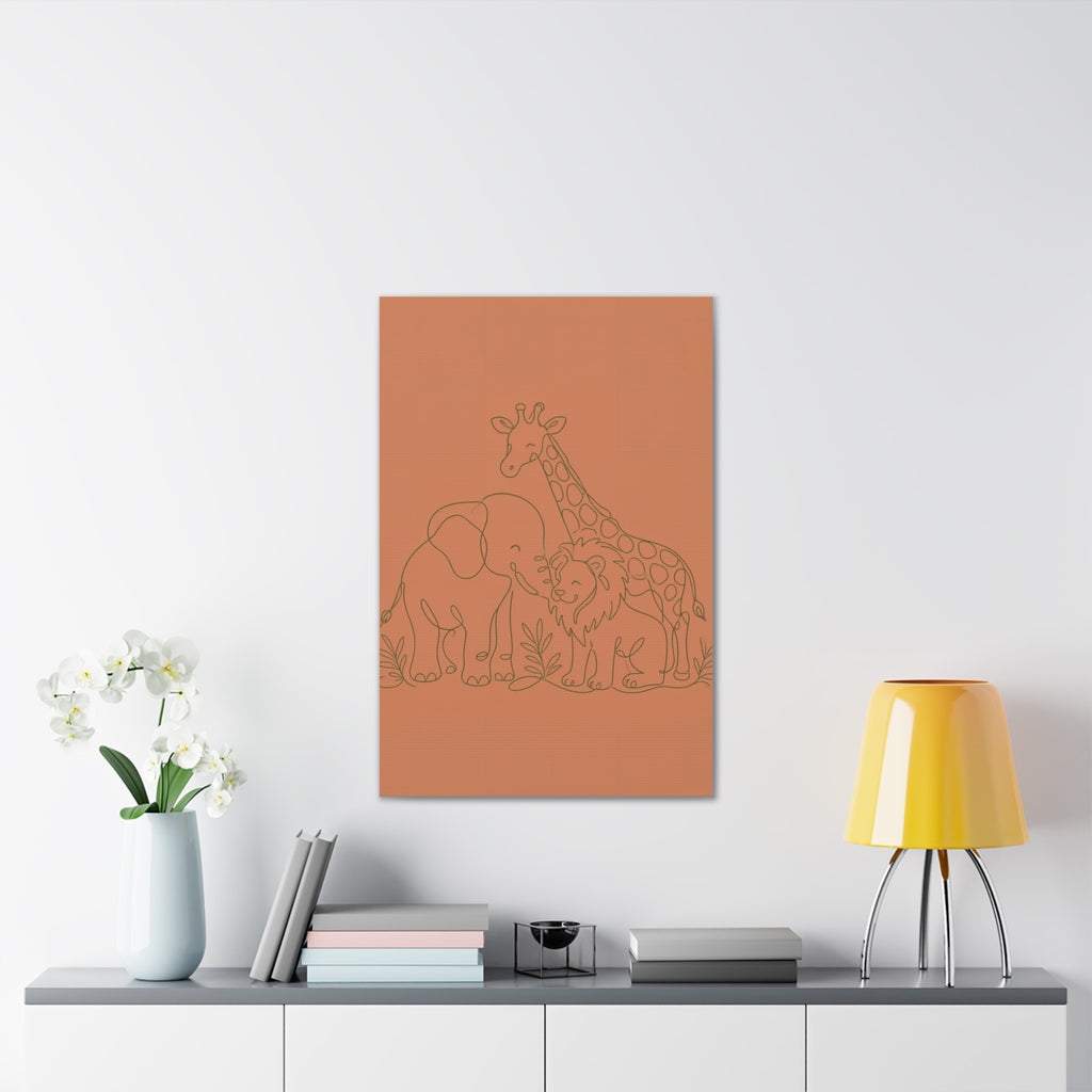 Safari Friends Line Art Canvas — Terracotta Nursery Wall Art