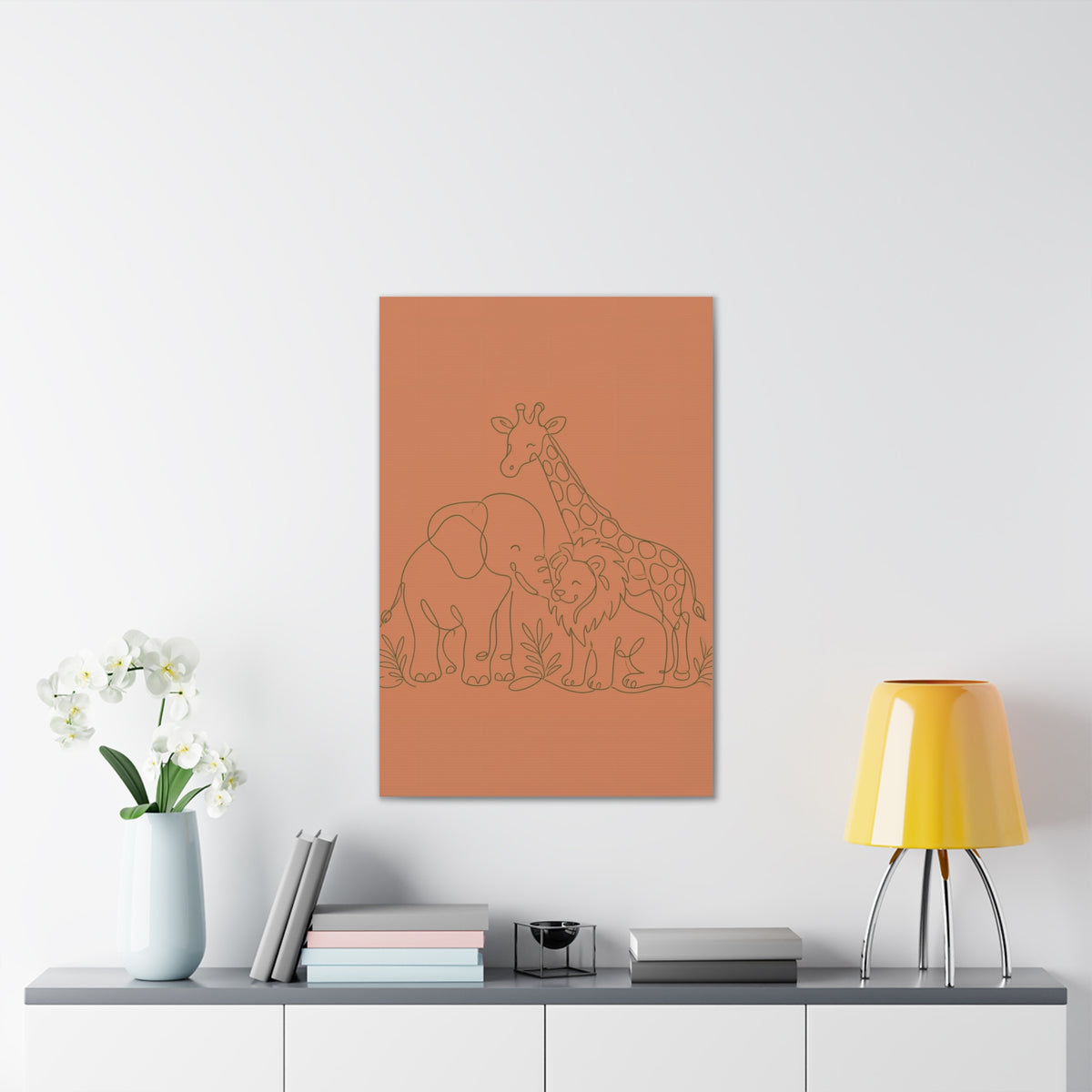 Safari Friends Line Art Canvas — Terracotta Nursery Wall Art