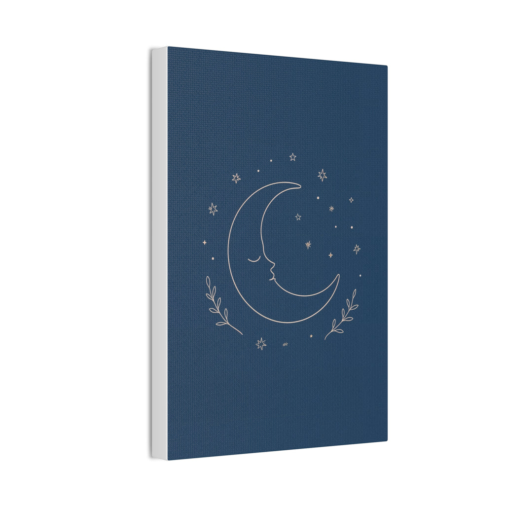 Sleepy Moon Nursery Print | Celestial Baby Room Canvas | Dusty Blue Bedtime Wall Art