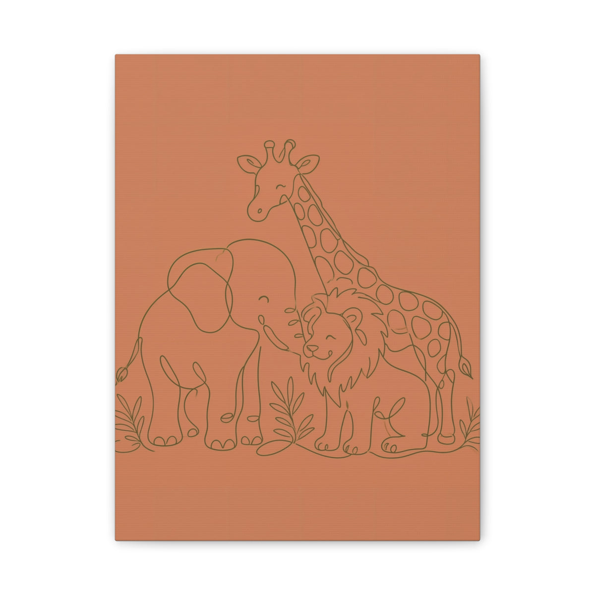 Safari Friends Line Art Canvas — Terracotta Nursery Wall Art