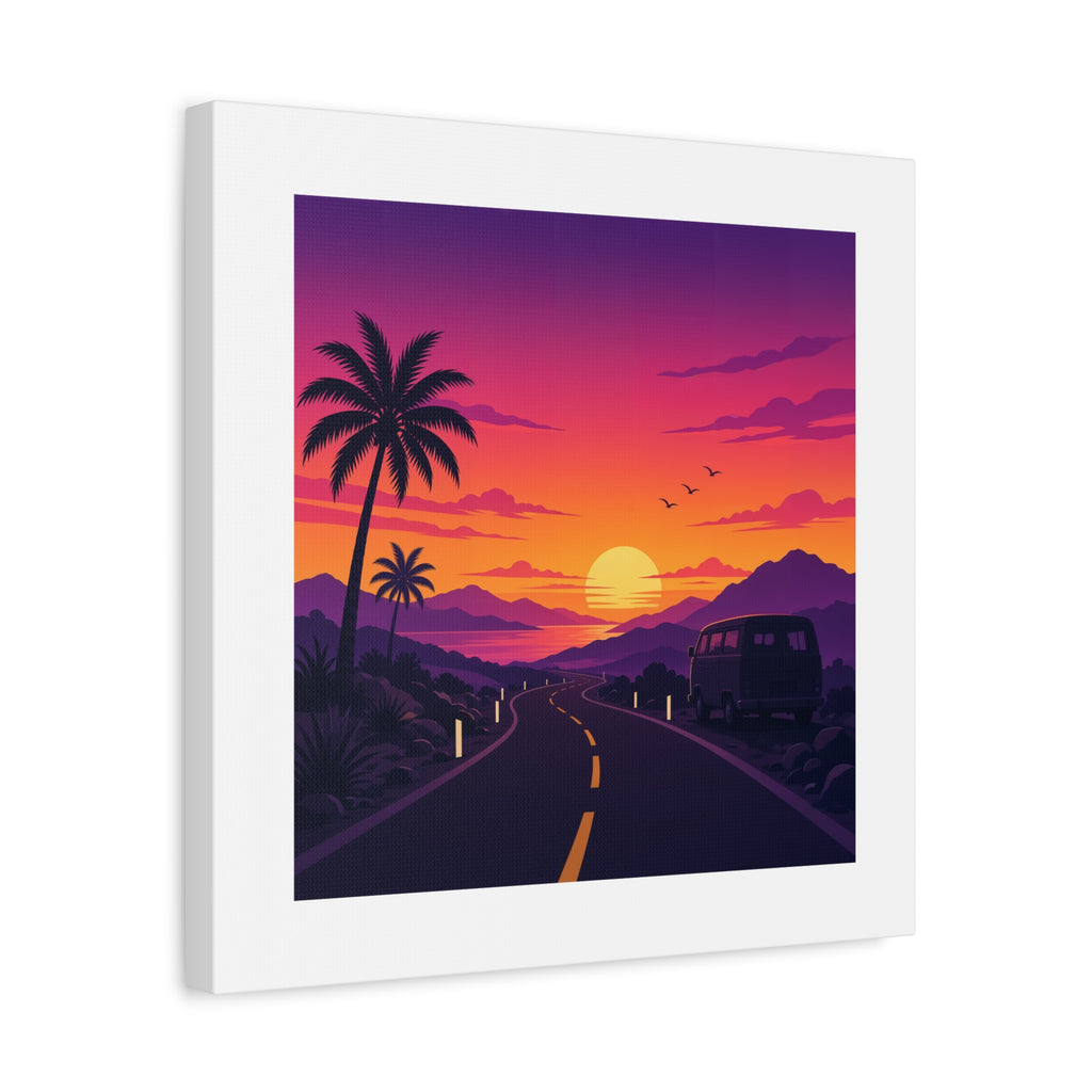 Sunset Road with Palm Trees Canvas