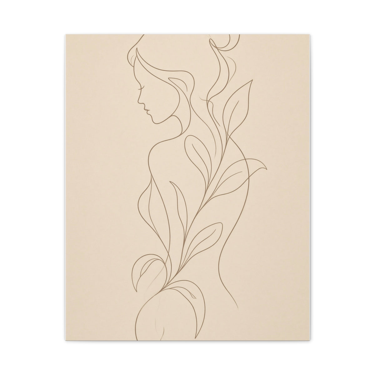 Minimal Line Art Woman Canvas — Neutral Botanical Silhouette Wall Art