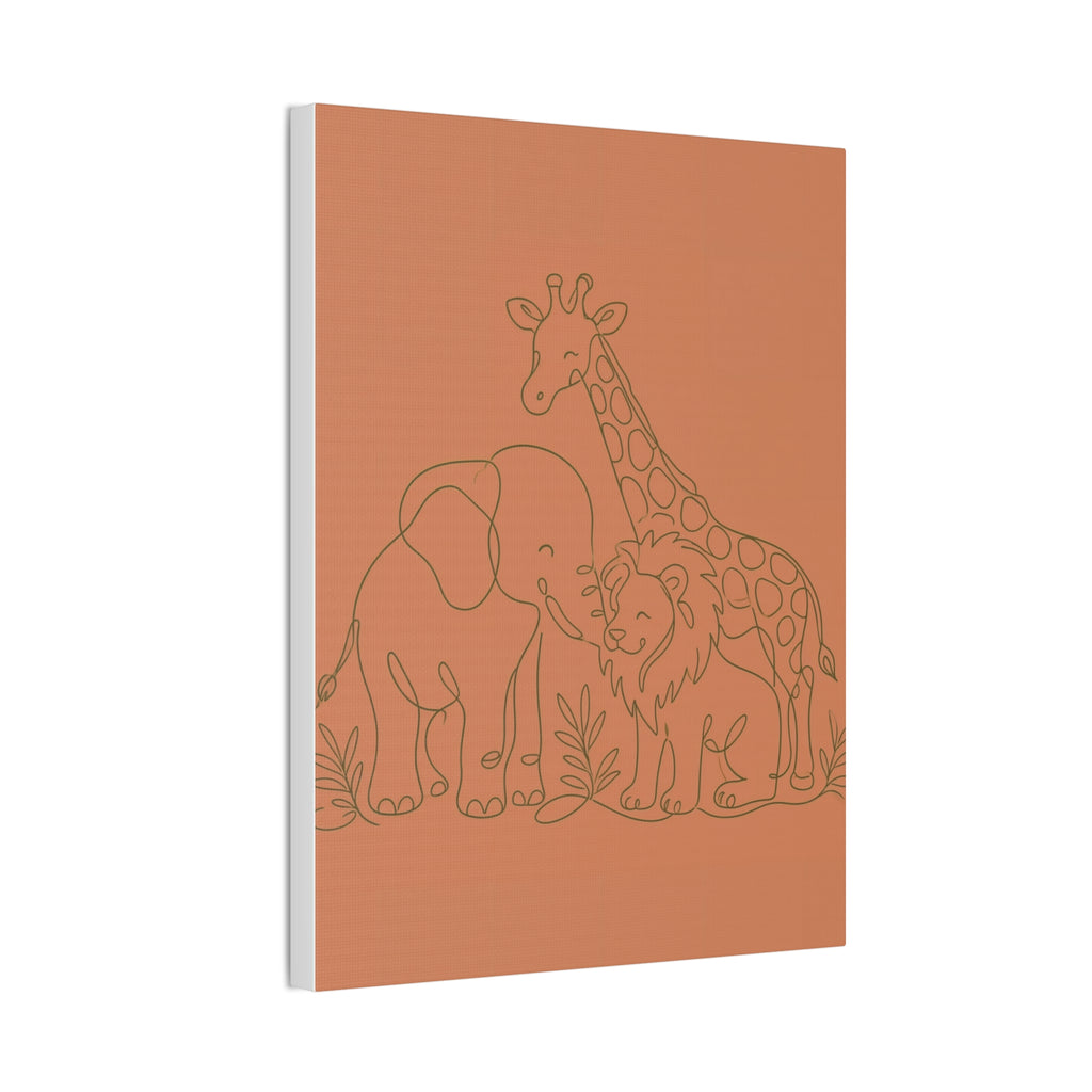 Safari Friends Line Art Canvas — Terracotta Nursery Wall Art