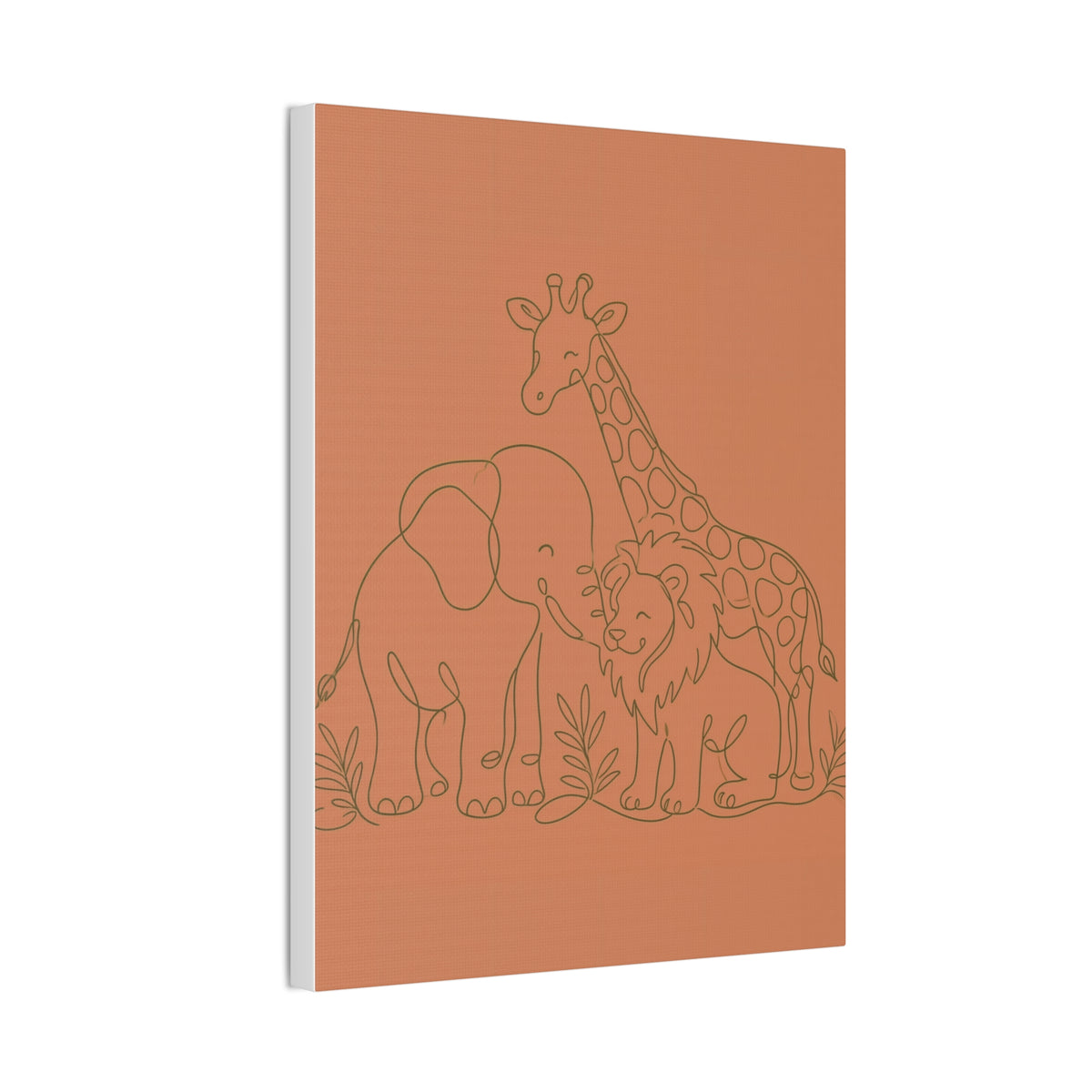 Safari Friends Line Art Canvas — Terracotta Nursery Wall Art