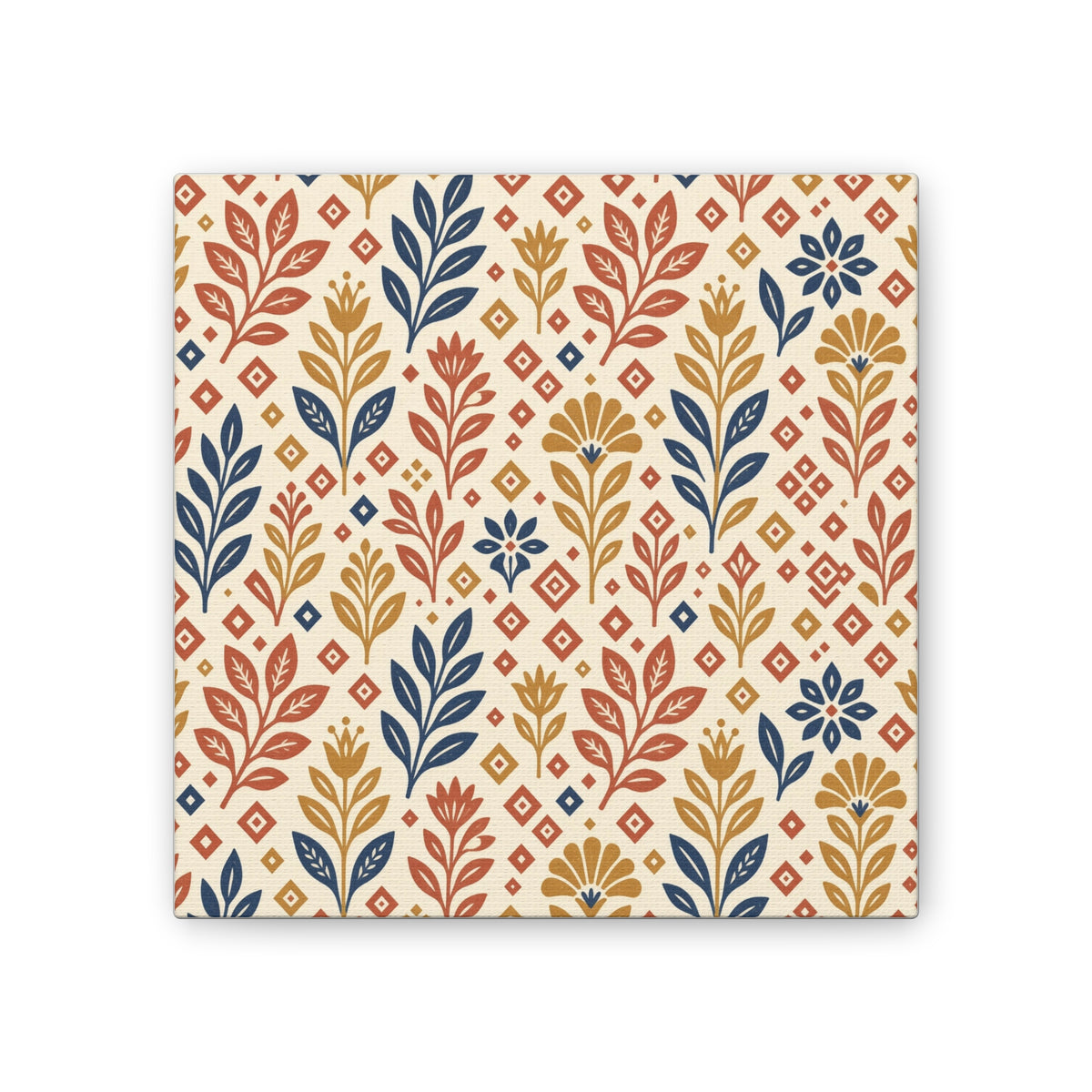 Folk Pattern Block Print Canvas | Heritage Boho Wall Art | Terracotta Mustard Eclectic Decor