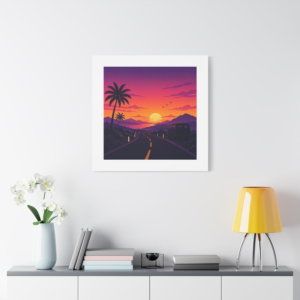 Sunset Road with Palm Trees Canvas