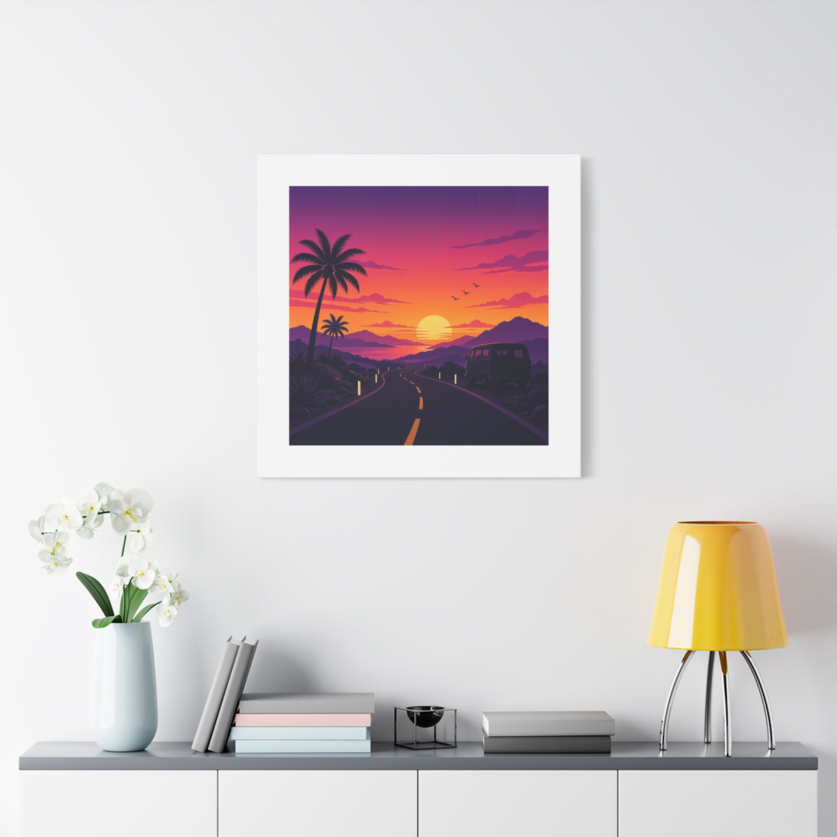 Sunset Road with Palm Trees Canvas