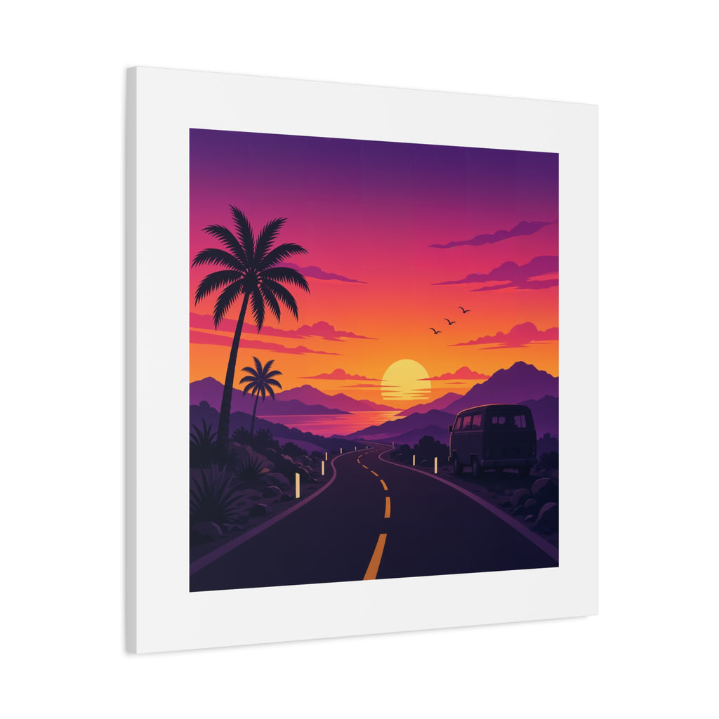Sunset Road with Palm Trees Canvas