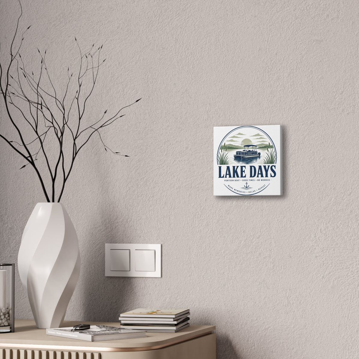 River Life Badge Canvas | Vintage Boating Emblem Wall Art | Lake House Man Cave Decor