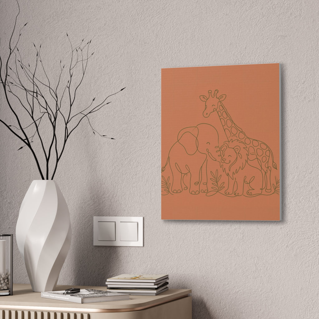 Safari Friends Line Art Canvas — Terracotta Nursery Wall Art