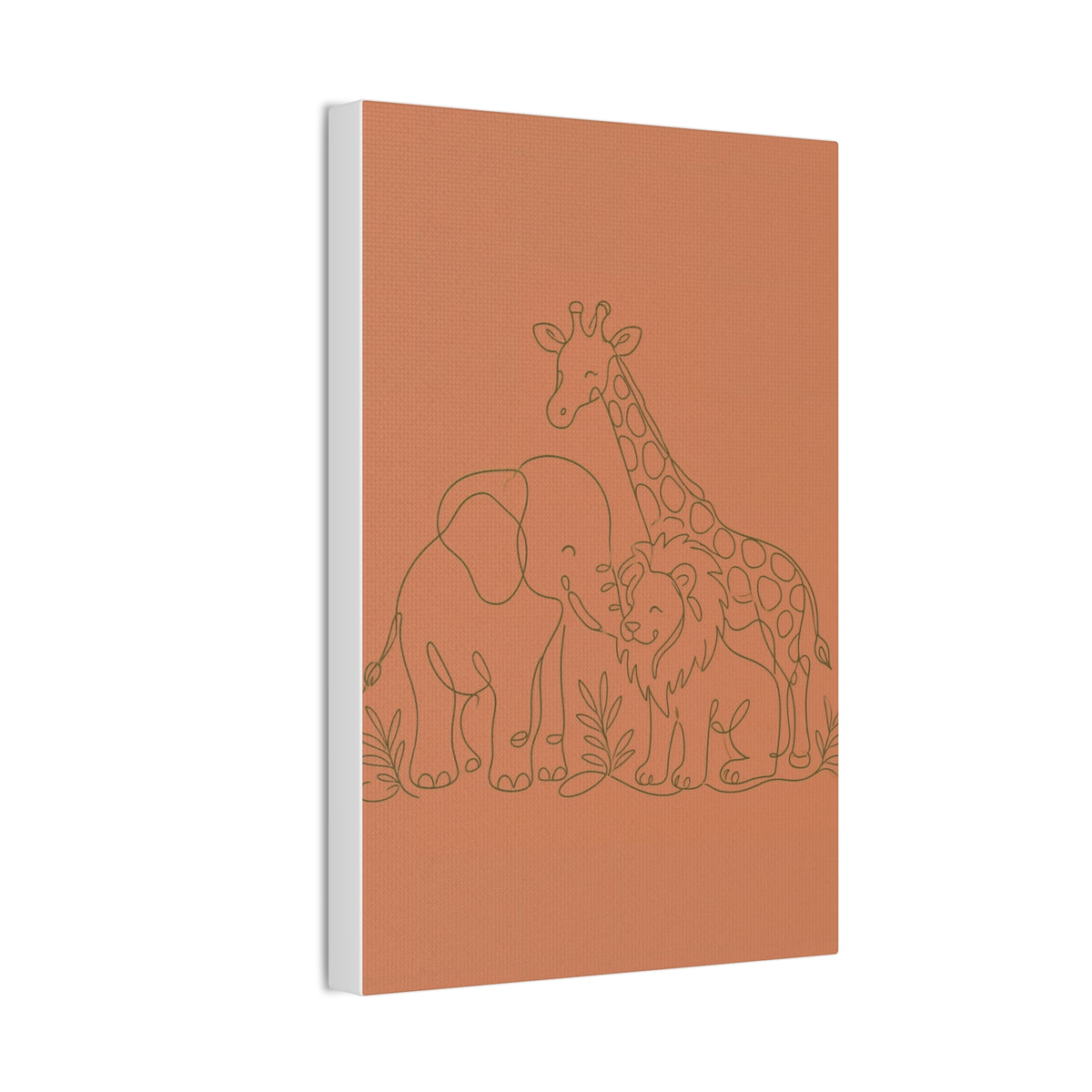 Safari Friends Line Art Canvas — Terracotta Nursery Wall Art