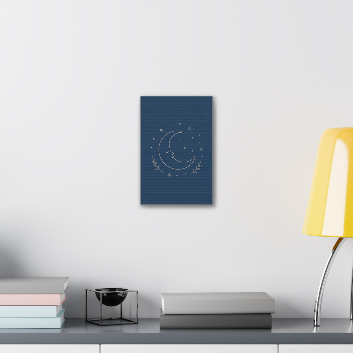 Sleepy Moon Nursery Print | Celestial Baby Room Canvas | Dusty Blue Bedtime Wall Art