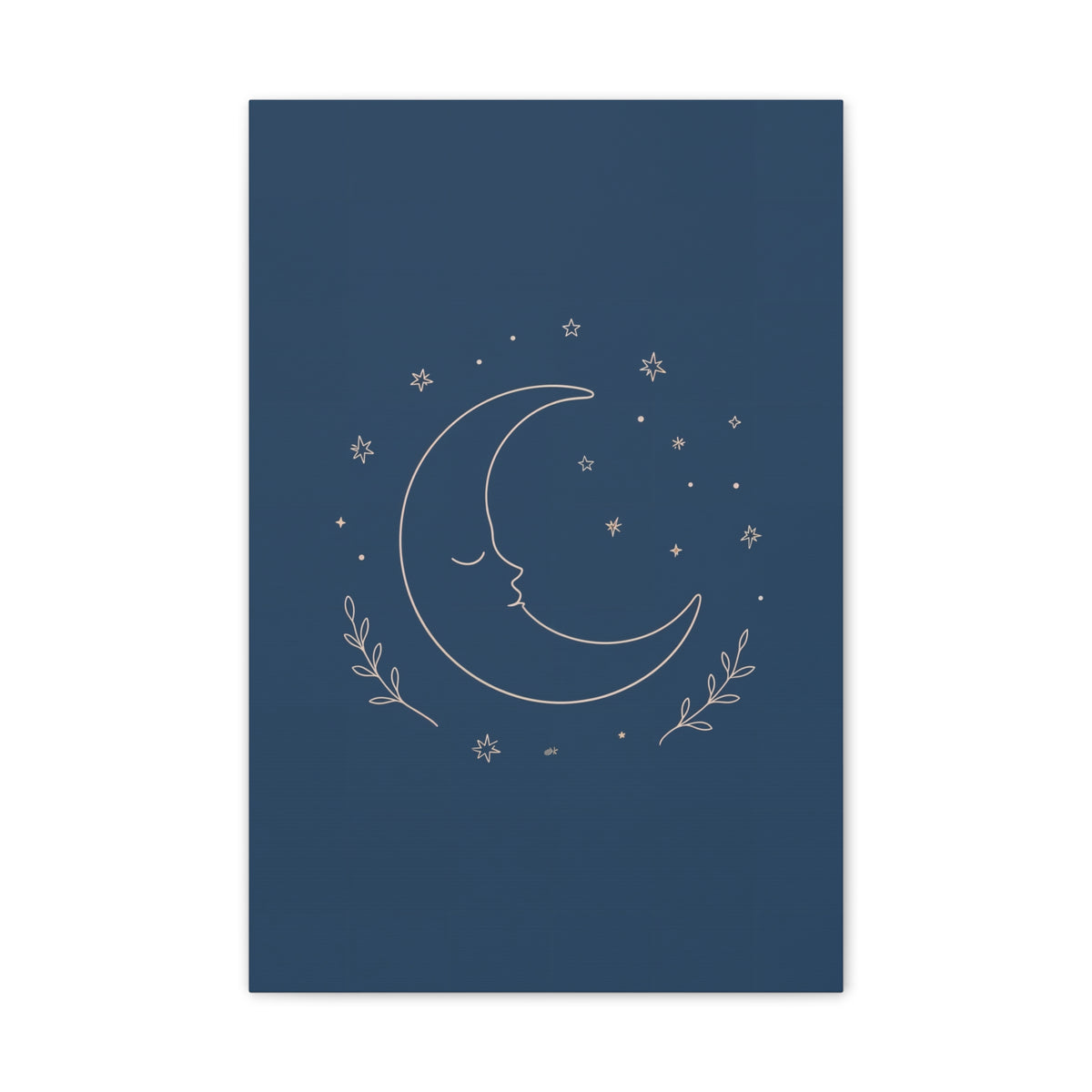 Sleepy Moon Nursery Print | Celestial Baby Room Canvas | Dusty Blue Bedtime Wall Art