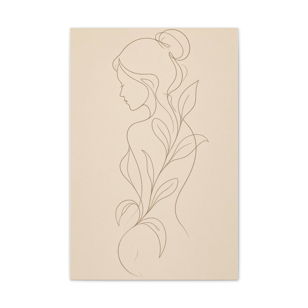 Minimal Line Art Woman Canvas — Neutral Botanical Silhouette Wall Art