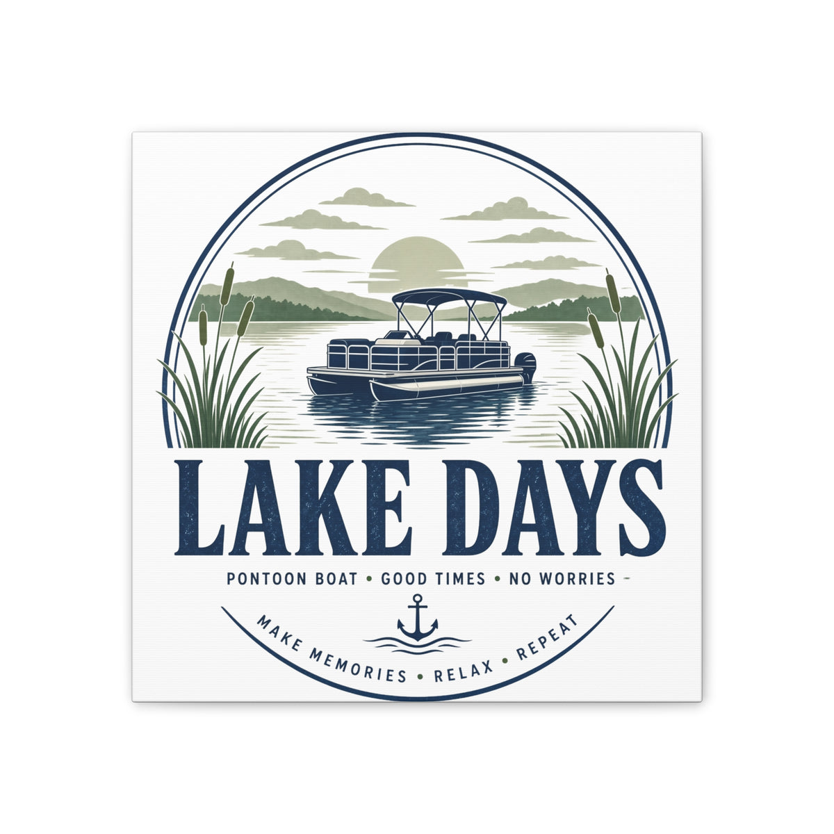 River Life Badge Canvas | Vintage Boating Emblem Wall Art | Lake House Man Cave Decor