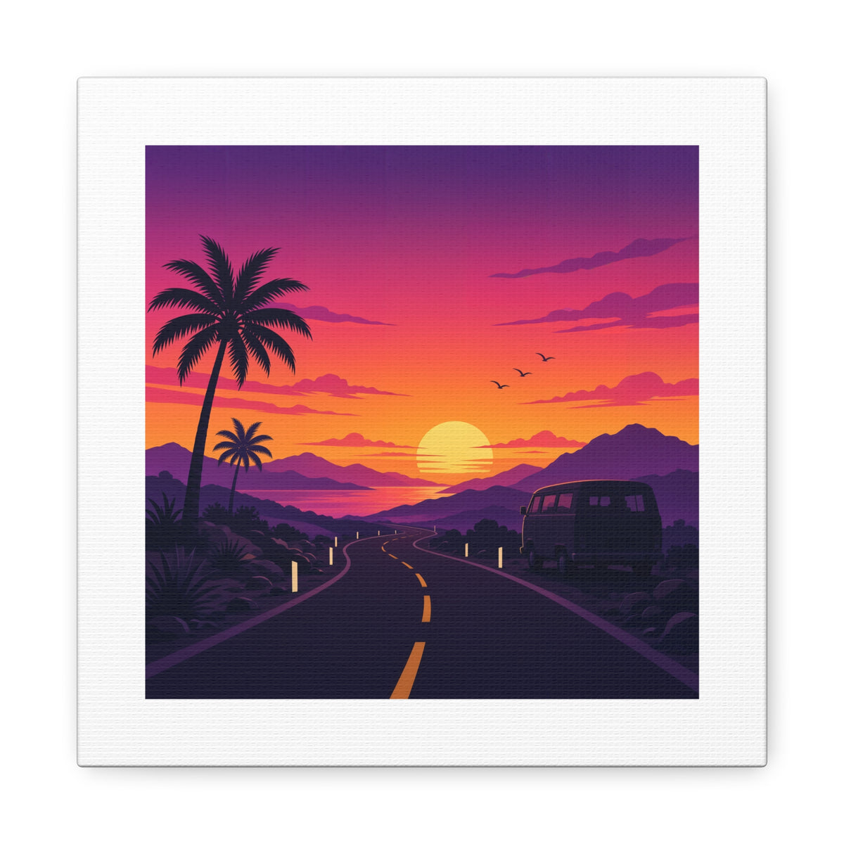 Sunset Road with Palm Trees Canvas