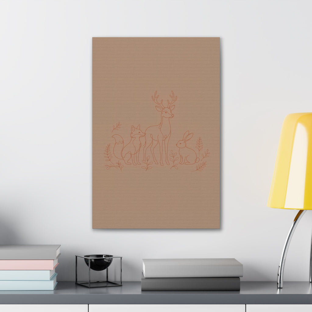Woodland Animal Line Art Nursery Print | Fox Deer Rabbit Canvas | Gender Neutral Nursery Decor