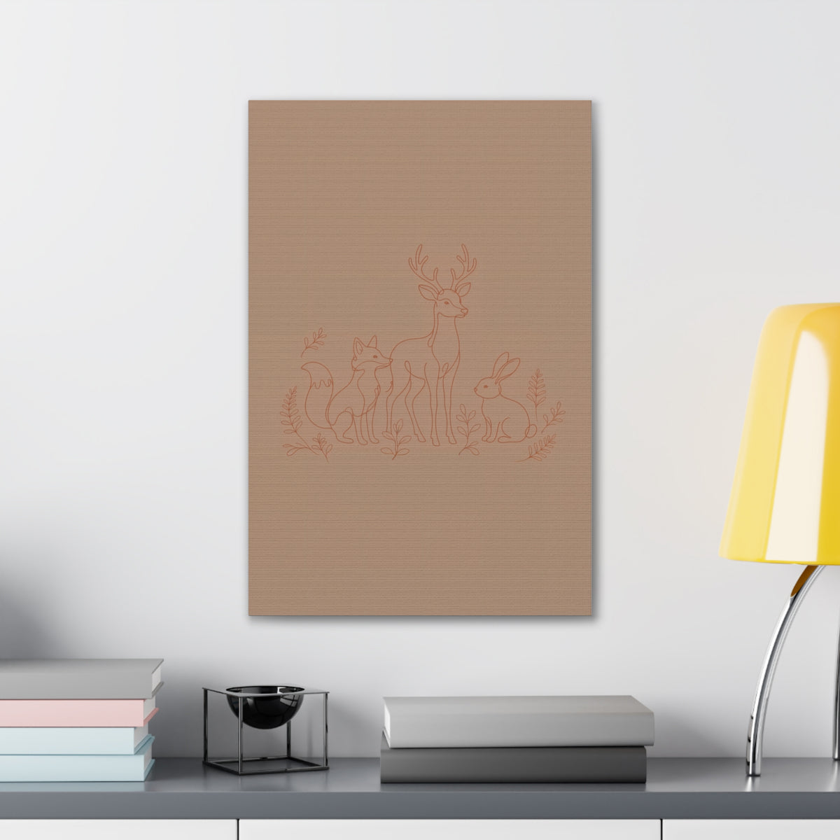 Woodland Animal Line Art Nursery Print | Fox Deer Rabbit Canvas | Gender Neutral Nursery Decor