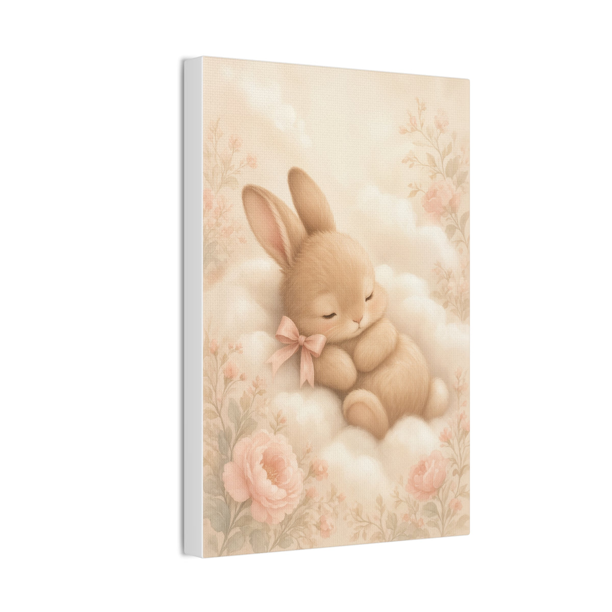 Vintage Bunny Nursery Print | Storybook Floral Baby Canvas | Heirloom Nursery Decor, Stretched Canvas 0.75"