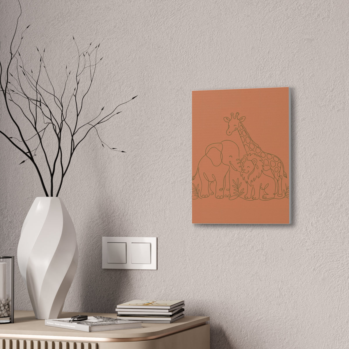 Safari Friends Line Art Canvas — Terracotta Nursery Wall Art