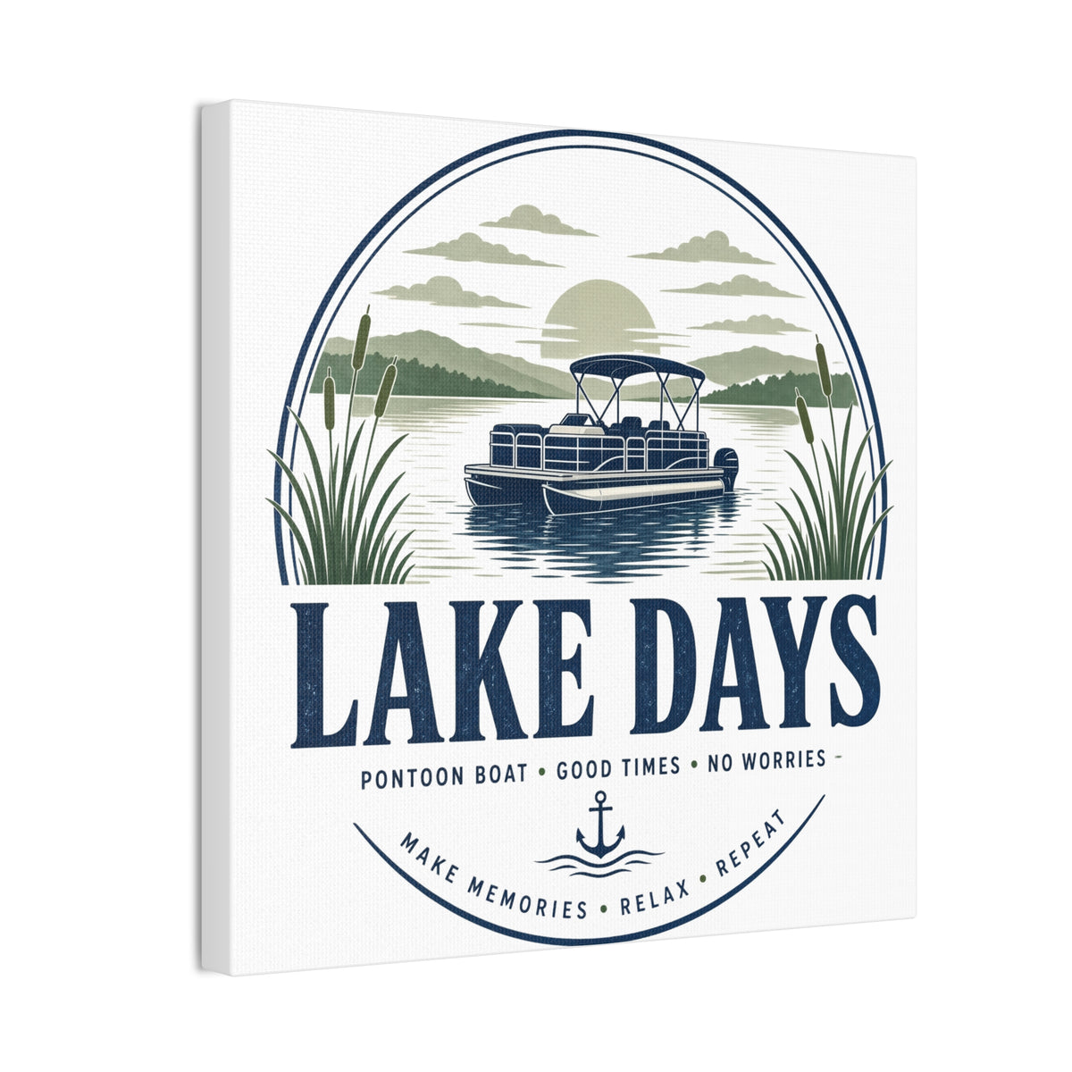 River Life Badge Canvas | Vintage Boating Emblem Wall Art | Lake House Man Cave Decor
