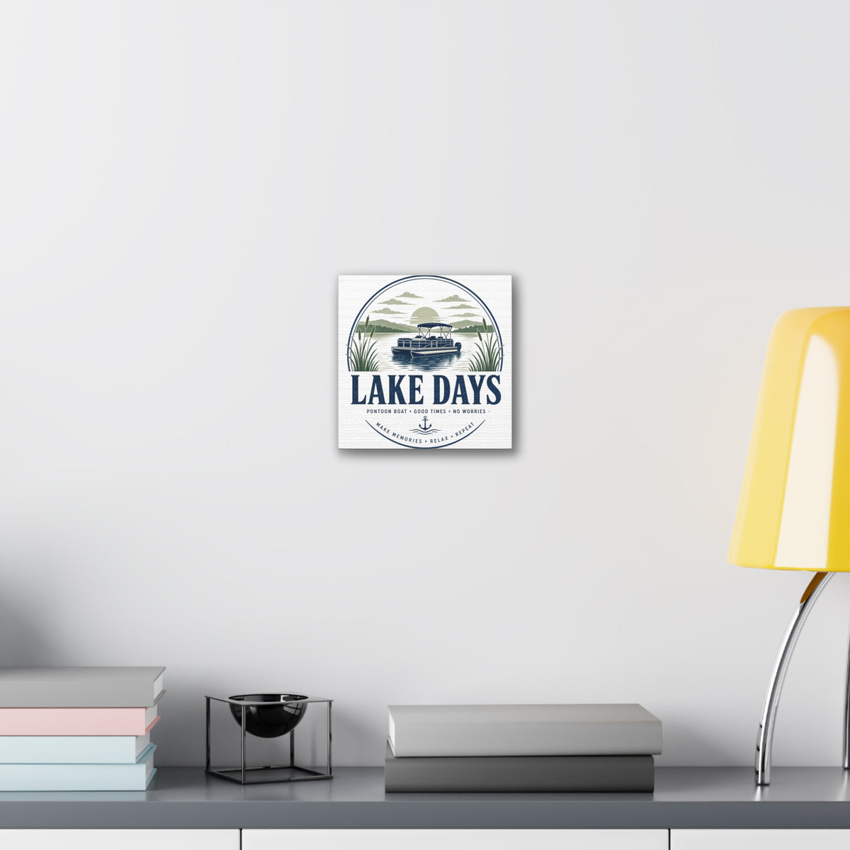 River Life Badge Canvas | Vintage Boating Emblem Wall Art | Lake House Man Cave Decor