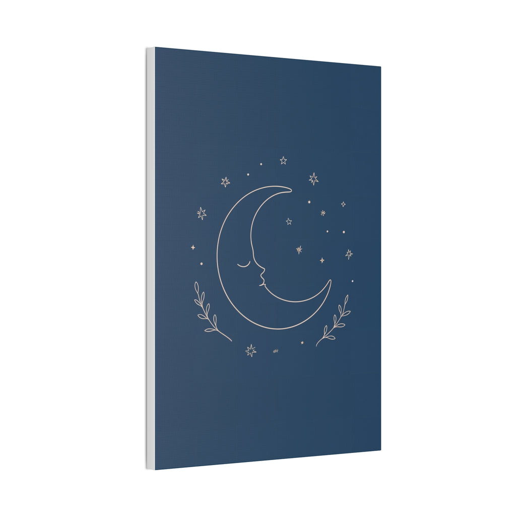 Sleepy Moon Nursery Print | Celestial Baby Room Canvas | Dusty Blue Bedtime Wall Art