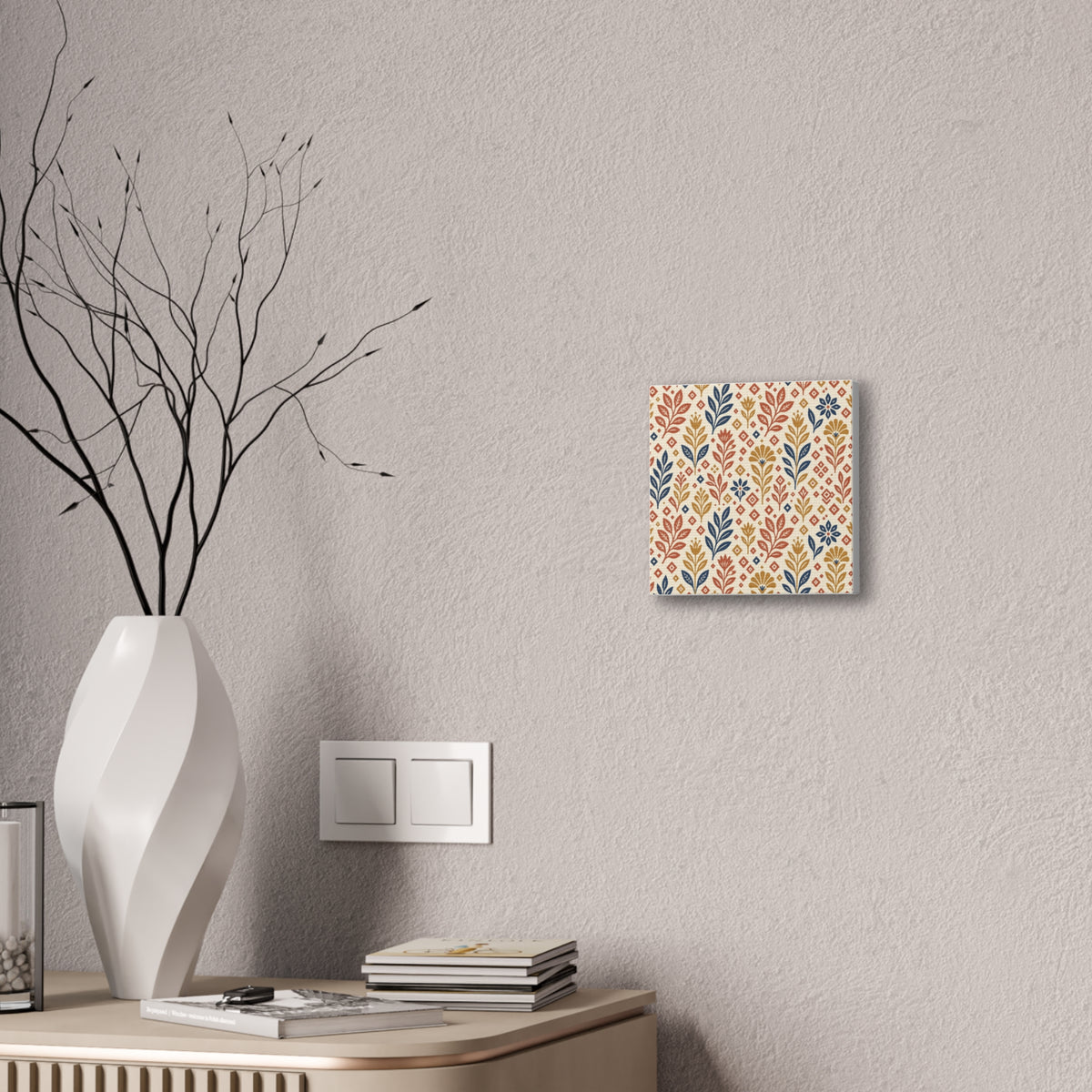 Folk Pattern Block Print Canvas | Heritage Boho Wall Art | Terracotta Mustard Eclectic Decor