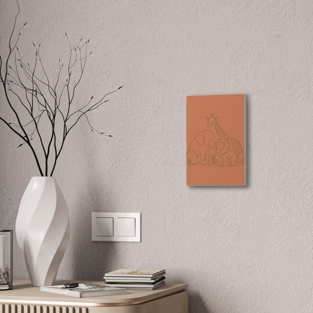 Safari Friends Line Art Canvas — Terracotta Nursery Wall Art