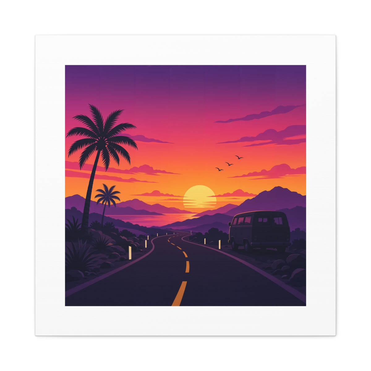 Sunset Road with Palm Trees Canvas