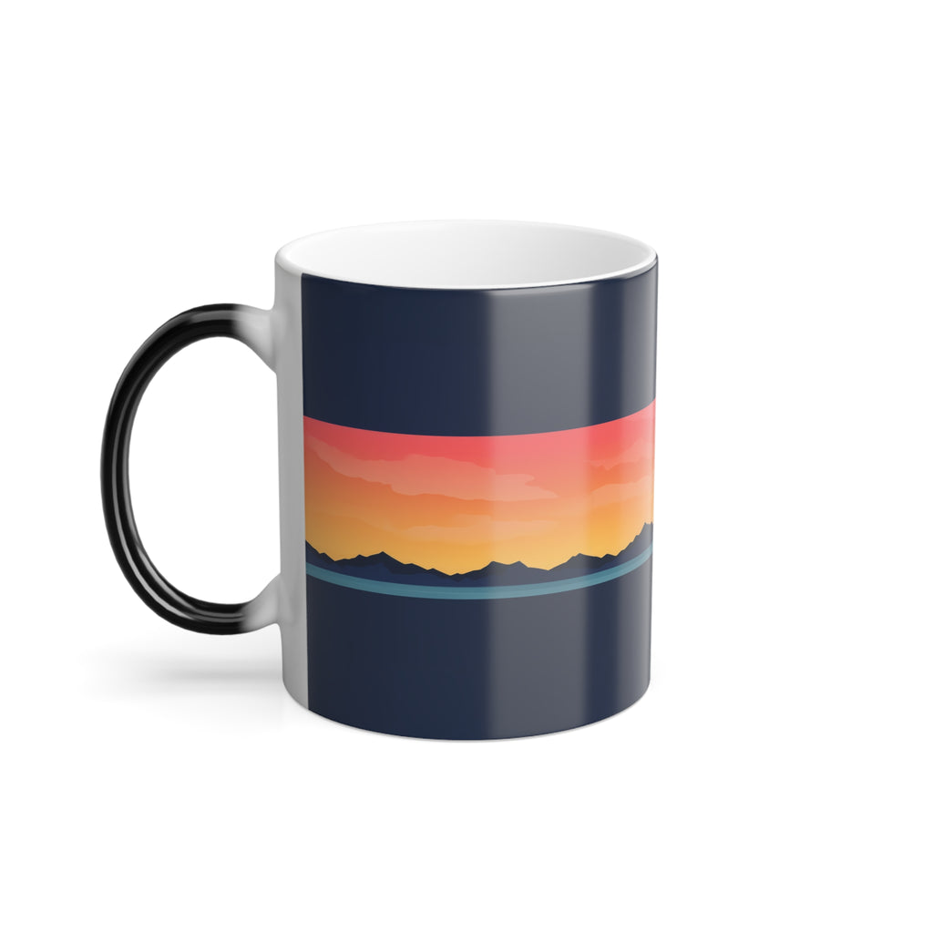 Color-Changing Sunset Mug — 11 oz Heat-Activated Mountain Landscape