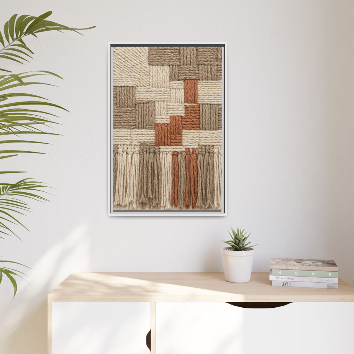 Woven Fiber Art Look Canvas | Boho Macrame Style Wall Art | Natural Textured Wall Decor