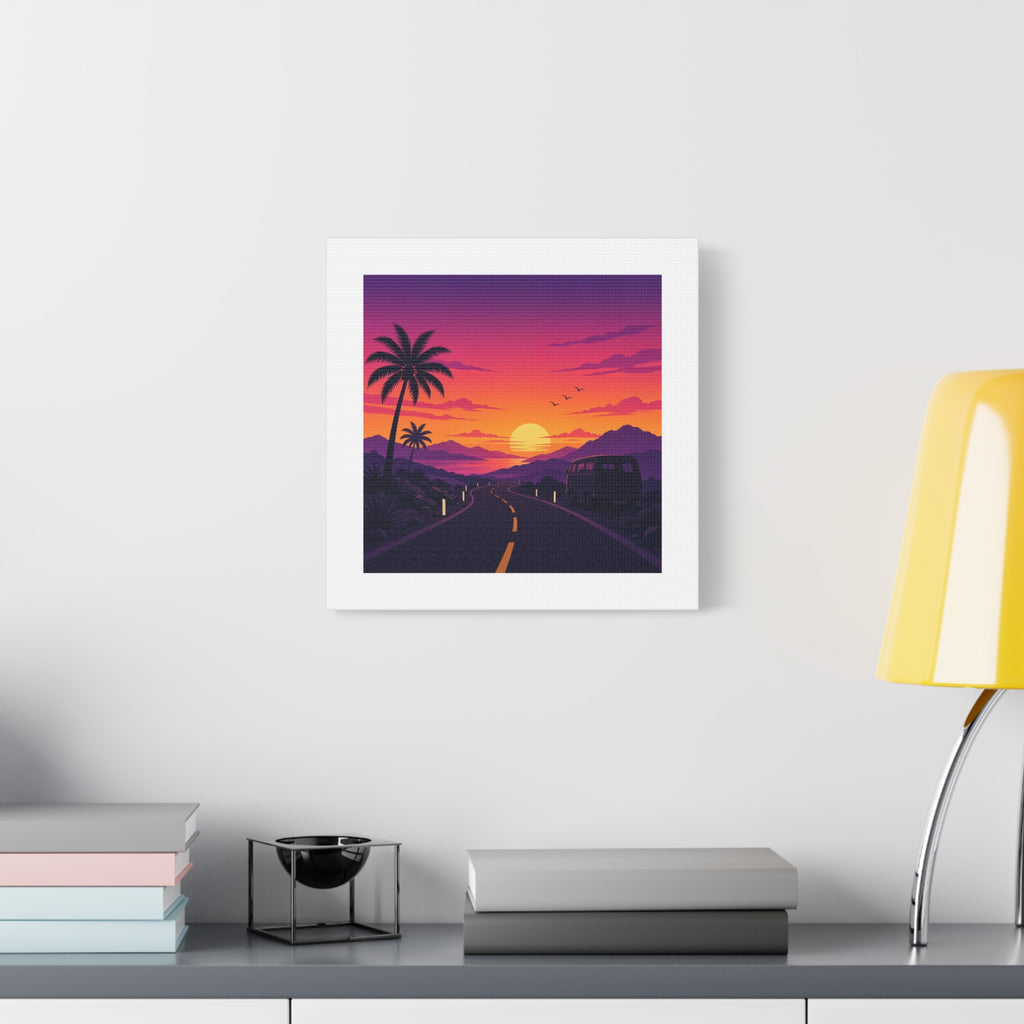 Sunset Road with Palm Trees Canvas