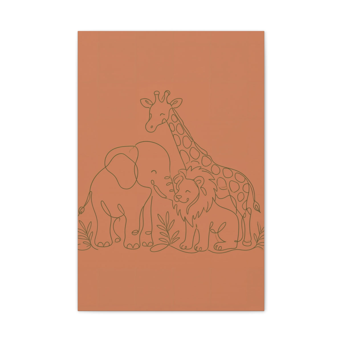 Safari Friends Line Art Canvas — Terracotta Nursery Wall Art