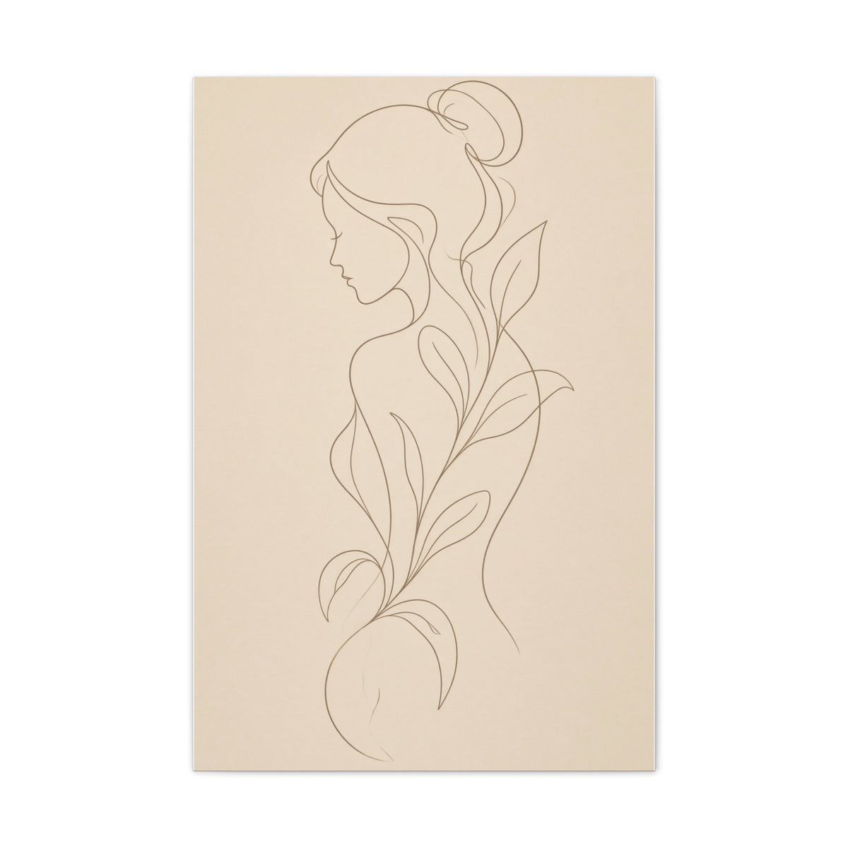 Minimal Line Art Woman Canvas — Neutral Botanical Silhouette Wall Art