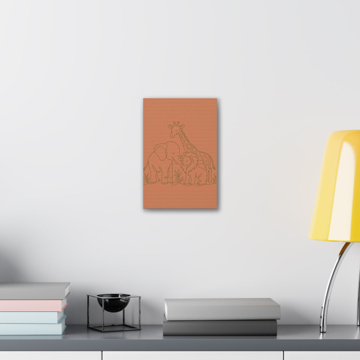Safari Friends Line Art Canvas — Terracotta Nursery Wall Art