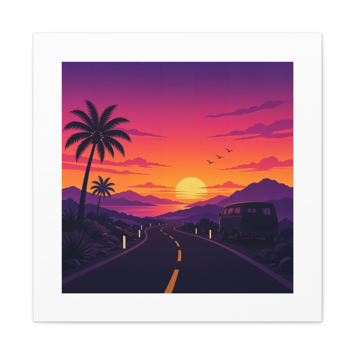 Sunset Road with Palm Trees Canvas